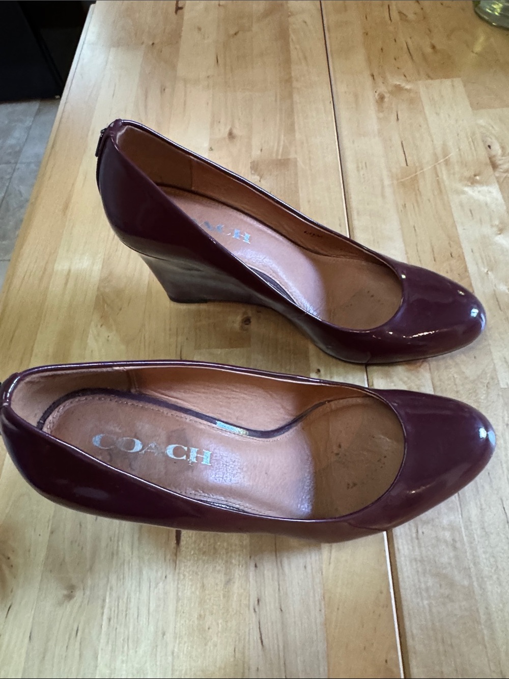 Coach Burgundy Patent Wedge Pumps